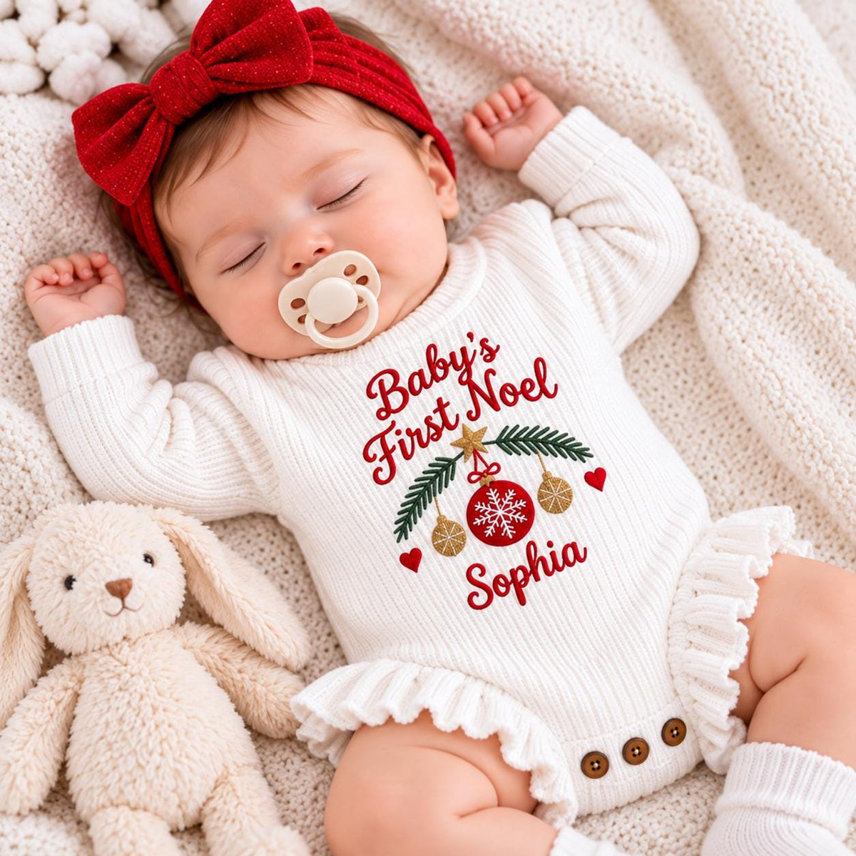 Personalized Baby Christmas Romper, First Christmas Outfit, Custom Embroidered Name Bodysuit, Baby Girl Boy Xmas Outfit
