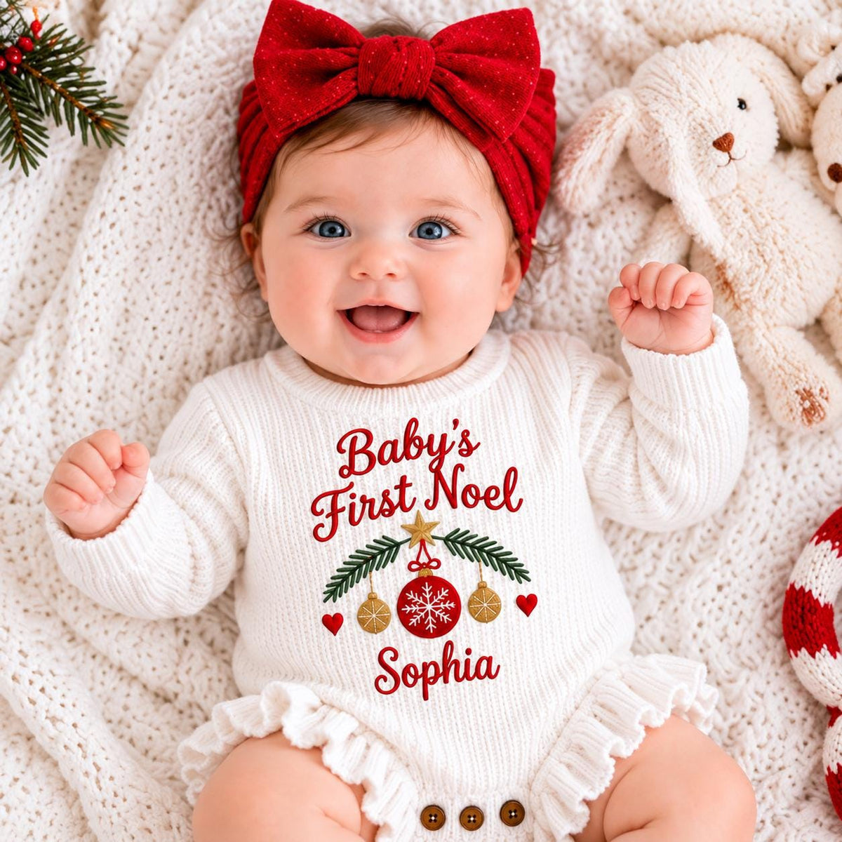 Personalized Baby Christmas Romper, First Christmas Outfit, Custom Embroidered Name Bodysuit, Baby Girl Boy Xmas Outfit