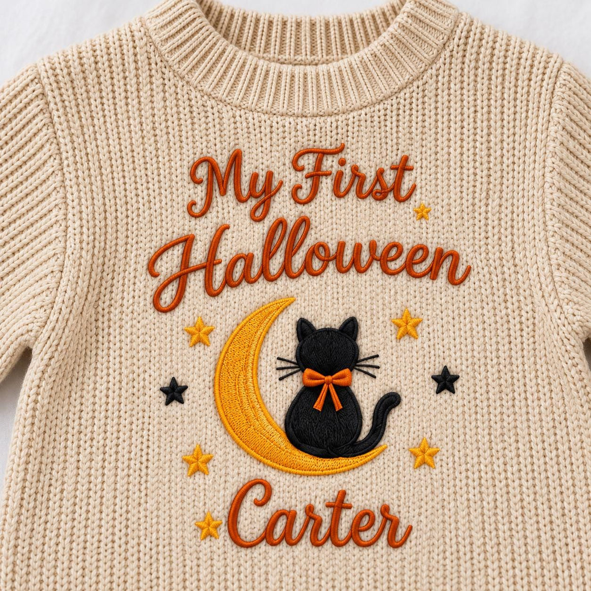 My First Halloween Baby Romper, Personalized Baby Name Outfit, Embroidered Black Cat Moon Bodysuit, Halloween Baby Clothes