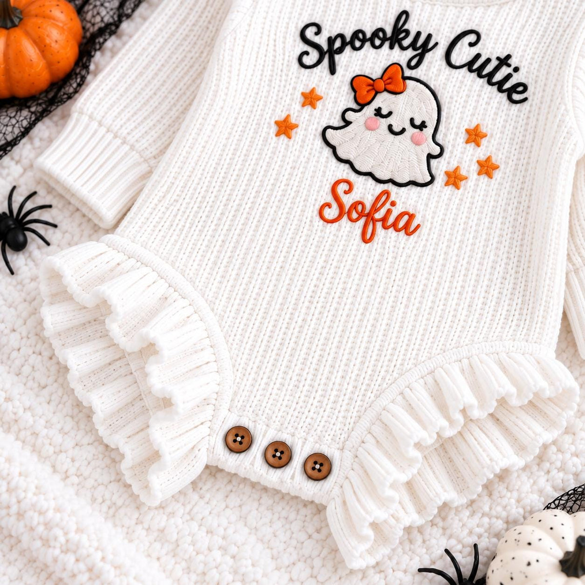 Personalized First Halloween Outfit, Custom Baby Name Romper, Embroidered Halloween Bodysuit, Baby Ghost