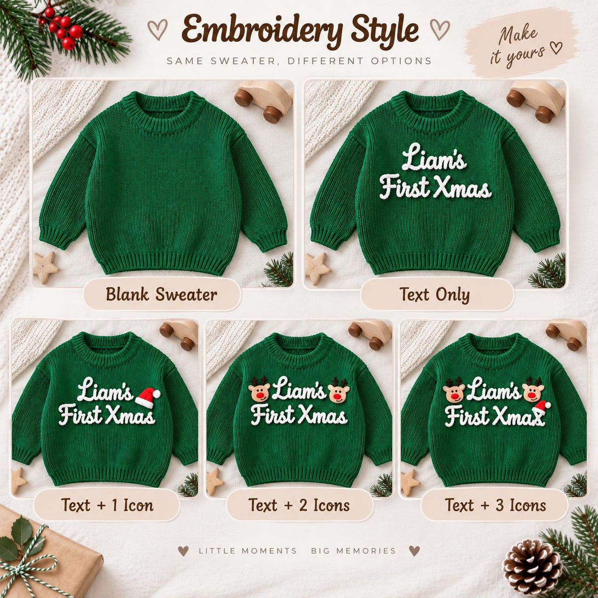 Personalized Baby Christmas Sweater, Custom Name Sweater, Embroidered Baby Christmas Sweater, Reindeer Xmas Outfit, My First Xmas 2026
