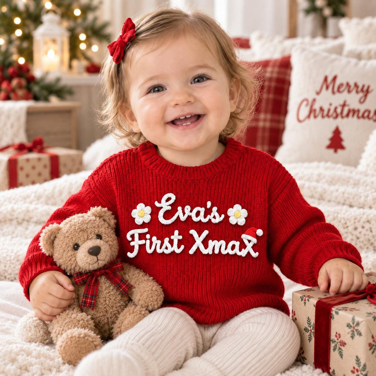 My First Christmas Sweater 2026, Personalized Baby Christmas Sweater, Baby's First Christmas Outfit, Custom Name Holiday Knit Sweater