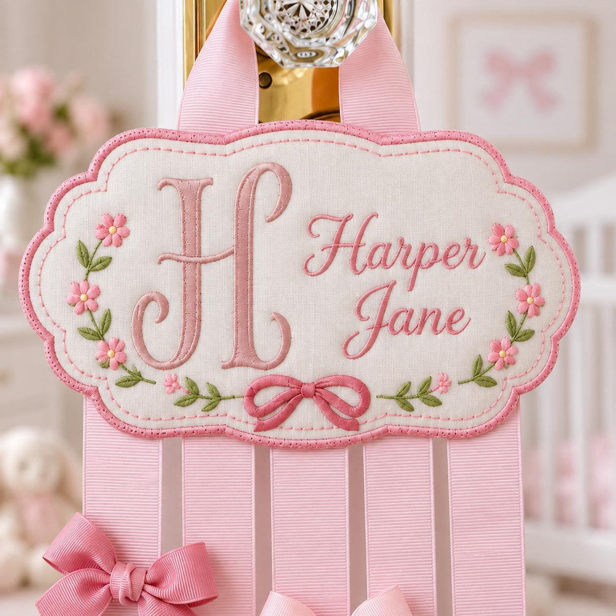 Personalized Bunny Bow Hair Bow Holder Embroidered Name