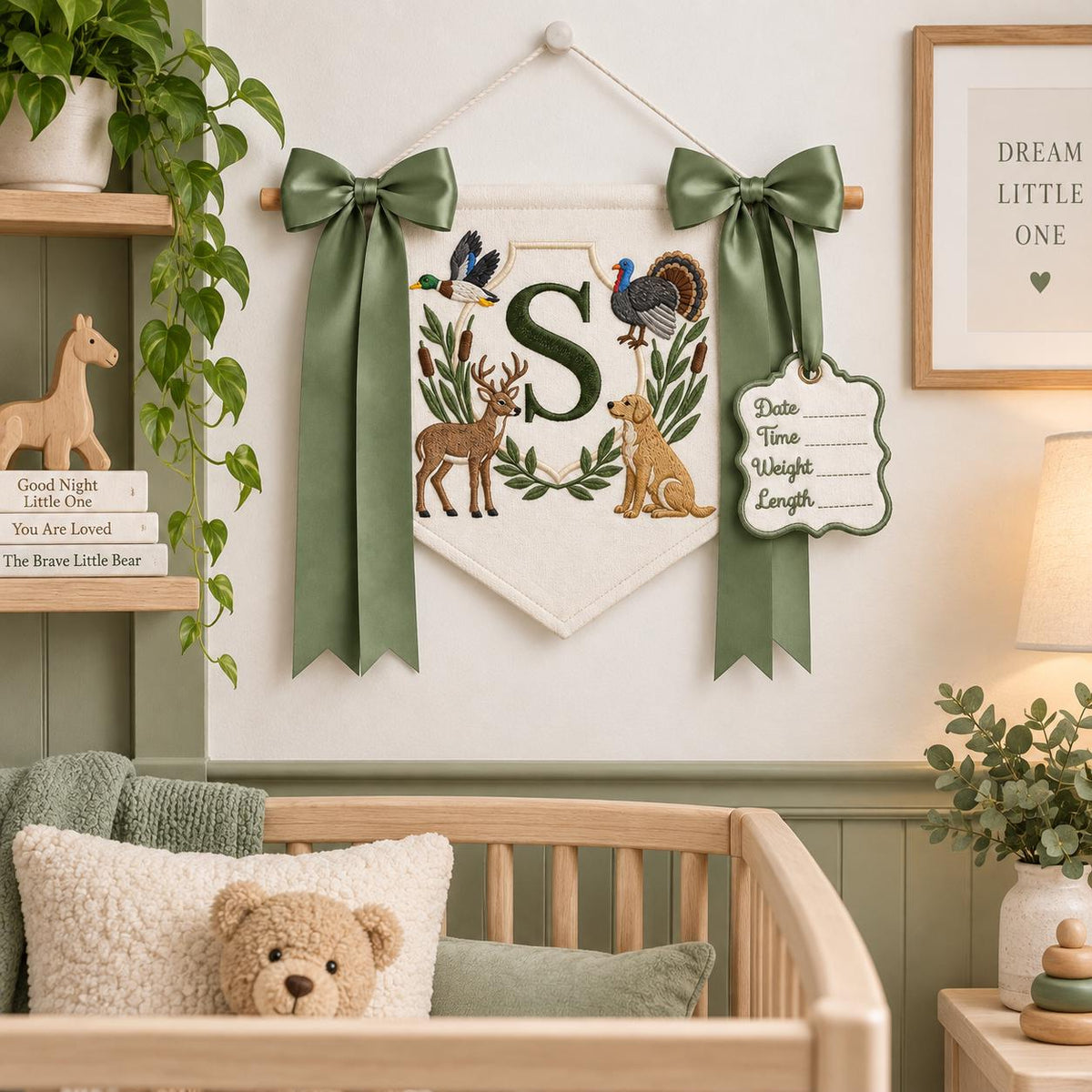 Hunting Baby Boy Name Banner, Personalized Hospital Baby Banner, Duck Deer Turkey Monogram, Baby Name Sign for Hospital, Newborn Gift