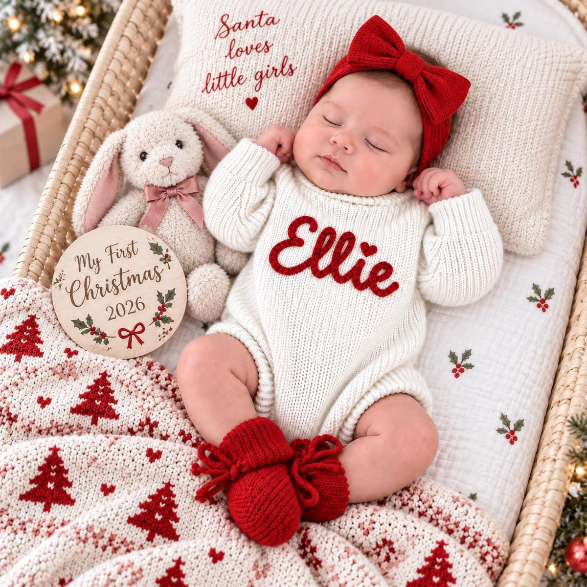 Personalized Baby Christmas Romper, Custom Embroidered Name Outfit, Baby Girl First Christmas Clothes, Newborn Holiday Gift