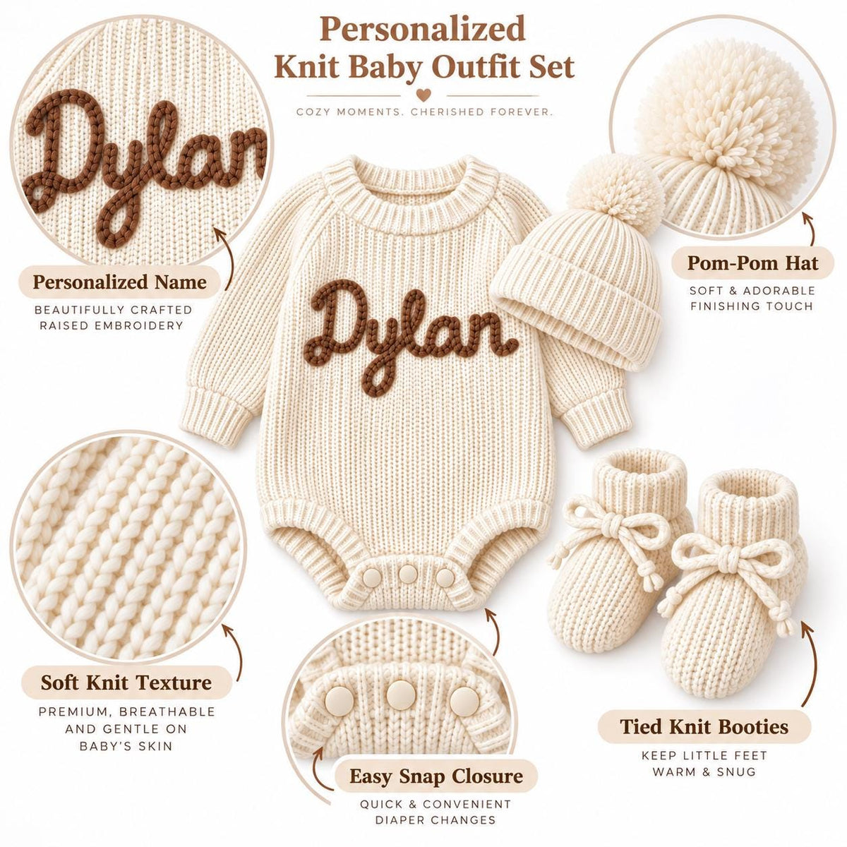 Personalized Baby Name Romper, Custom Embroidered Knit Baby Outfit, Newborn Boy Coming Home Clothes, Baby Shower Gift