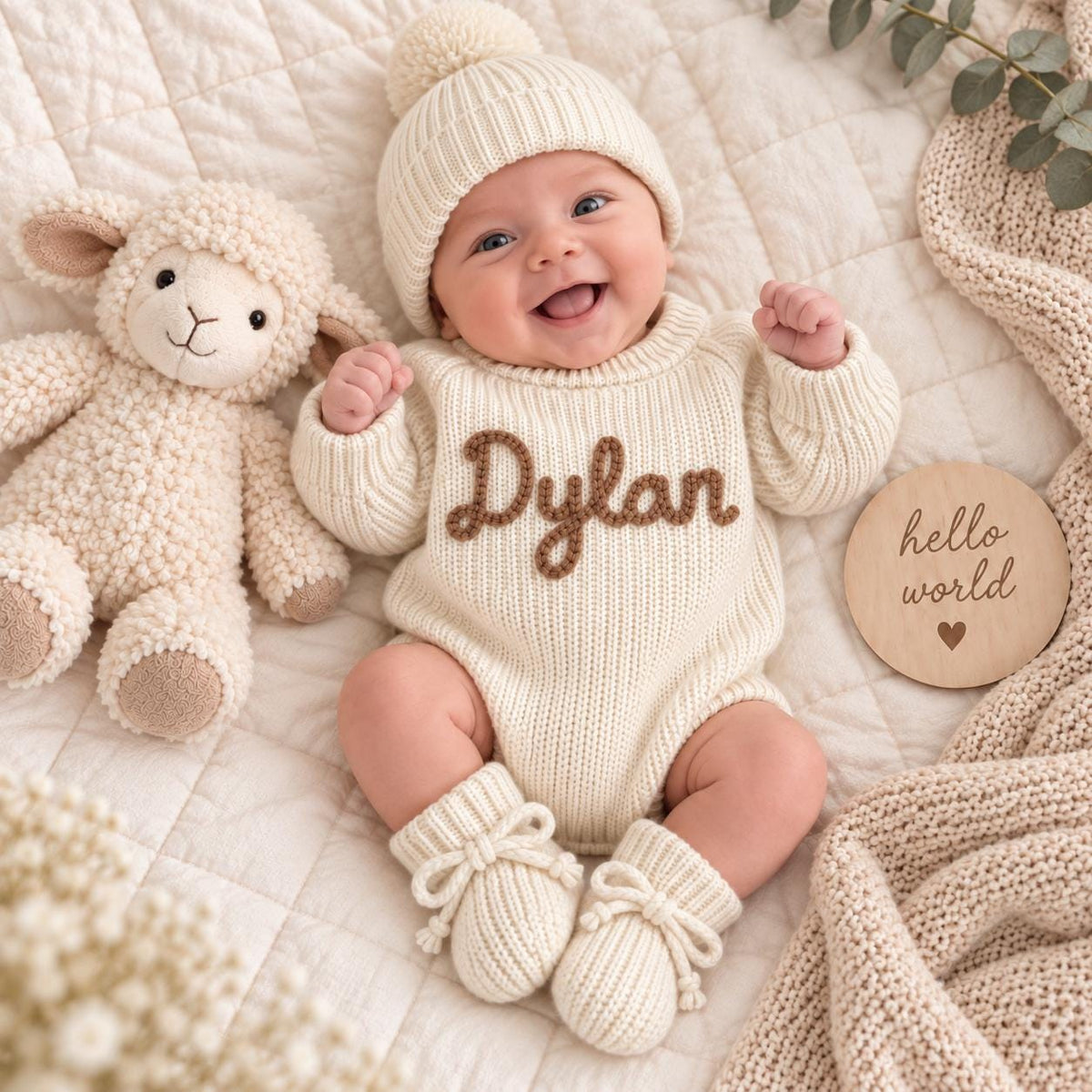 Personalized Baby Name Romper, Custom Embroidered Knit Baby Outfit, Newborn Boy Coming Home Clothes, Baby Shower Gift