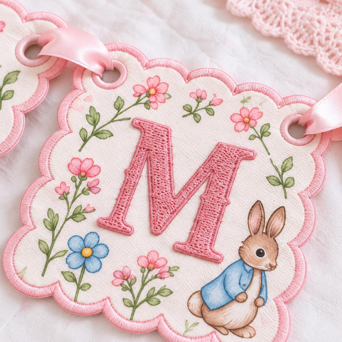 Personalized Bunny Name Banner, Custom Embroidered Nursery Garland, Baby Name Sign, Baby Shower Gift, Nursery Decor, Newborn Keepsake