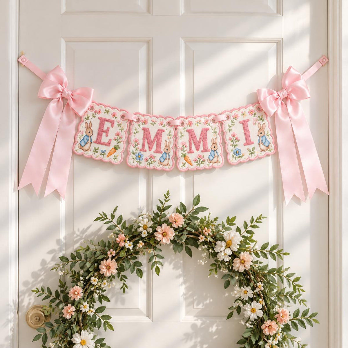 Personalized Bunny Name Banner, Custom Embroidered Nursery Garland, Baby Name Sign, Baby Shower Gift, Nursery Decor, Newborn Keepsake