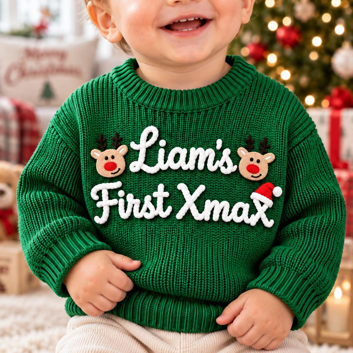 Personalized Baby Christmas Sweater, Custom Name Sweater, Embroidered Baby Christmas Sweater, Reindeer Xmas Outfit, My First Xmas 2026