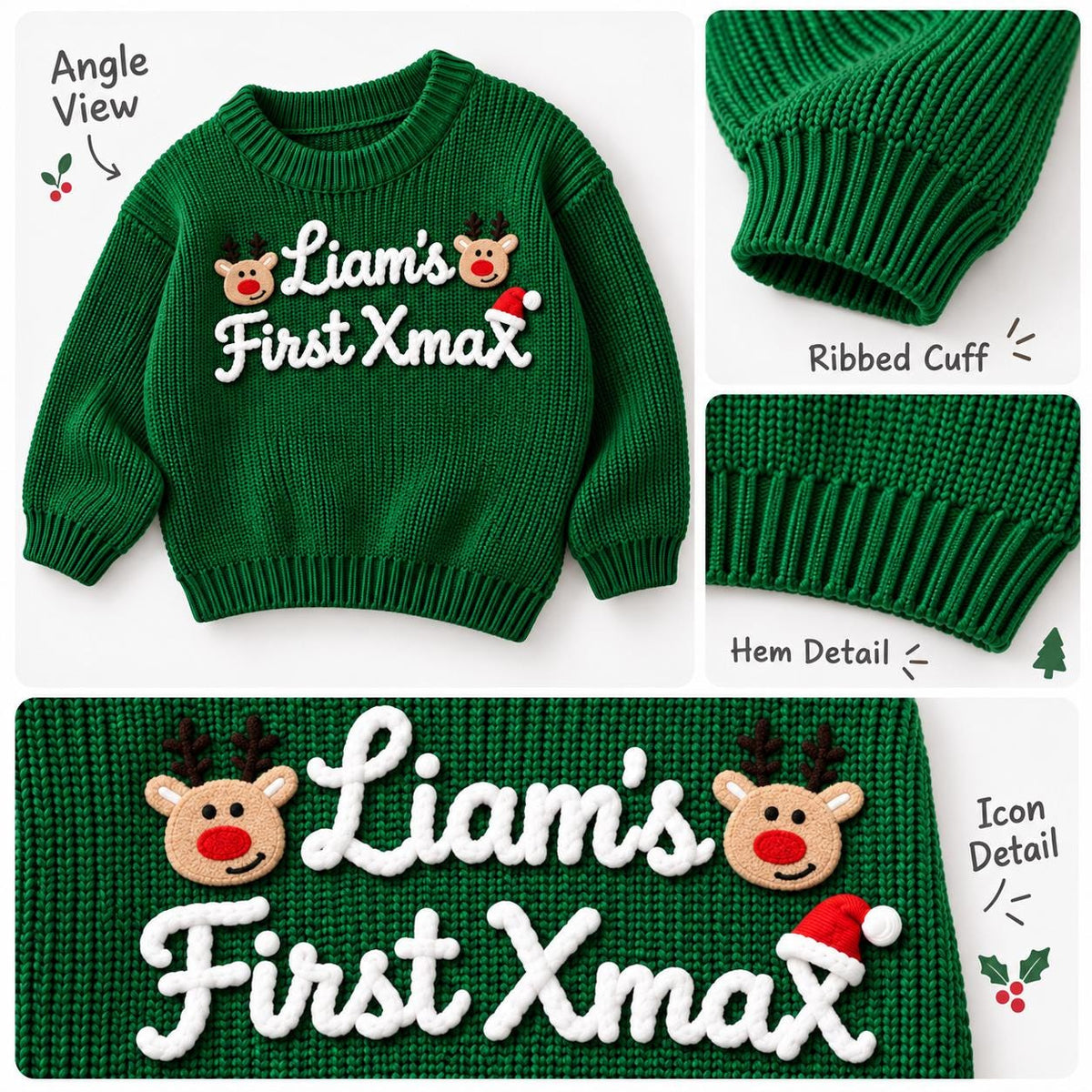 Personalized Baby Christmas Sweater, Custom Name Sweater, Embroidered Baby Christmas Sweater, Reindeer Xmas Outfit, My First Xmas 2026
