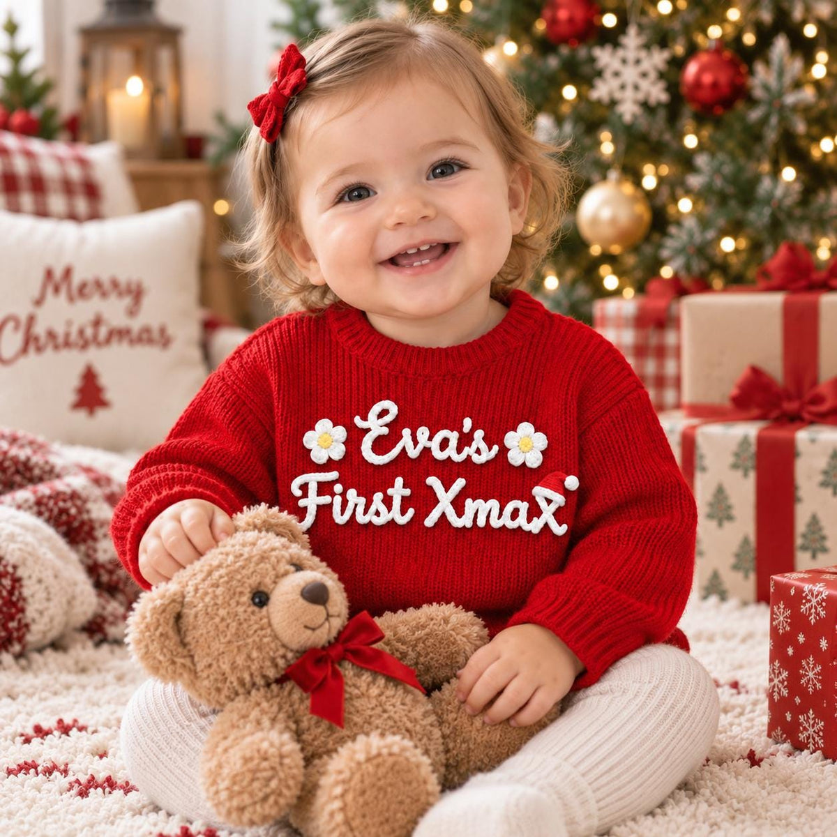 My First Christmas Sweater 2026, Personalized Baby Christmas Sweater, Baby's First Christmas Outfit, Custom Name Holiday Knit Sweater