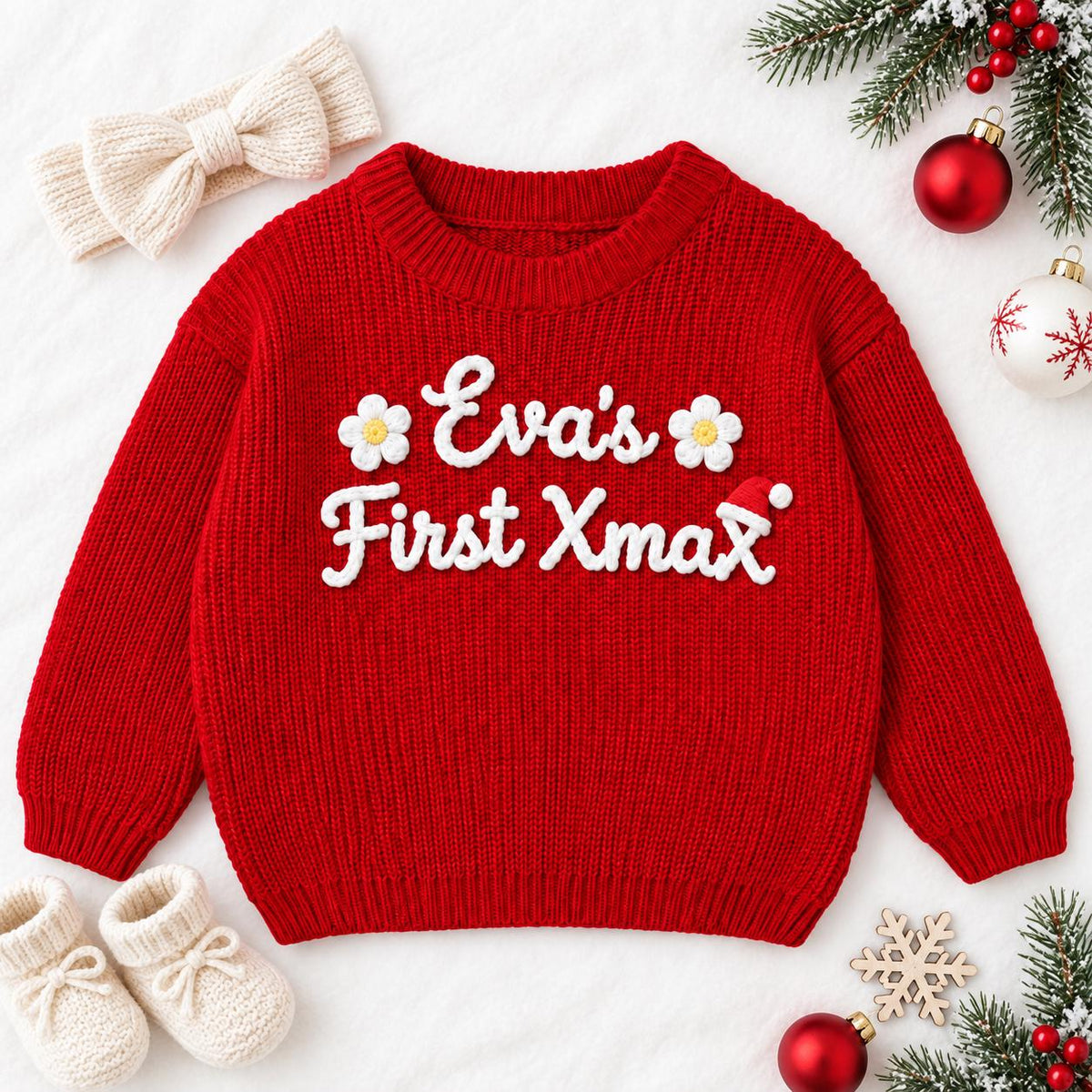 My First Christmas Sweater 2026, Personalized Baby Christmas Sweater, Baby's First Christmas Outfit, Custom Name Holiday Knit Sweater