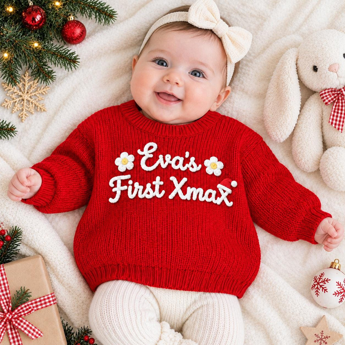 My First Christmas Sweater 2026, Personalized Baby Christmas Sweater, Baby's First Christmas Outfit, Custom Name Holiday Knit Sweater