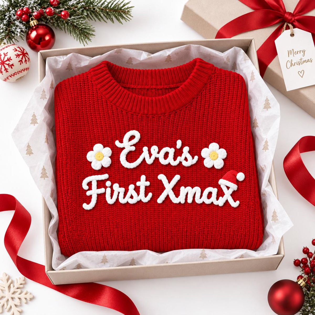 My First Christmas Sweater 2026, Personalized Baby Christmas Sweater, Baby's First Christmas Outfit, Custom Name Holiday Knit Sweater