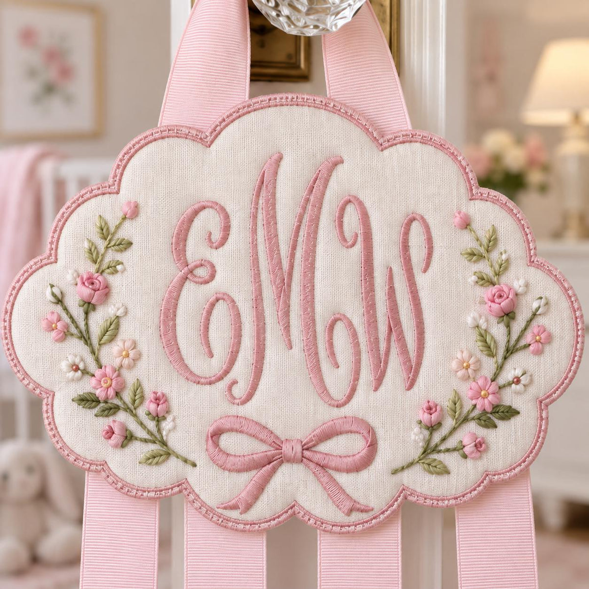 Personalized Hair Bow Holder, Bunny Embroidered Bow Organizer, Custom Name Nursery Decor, Baby Girl Room Decor, Birthday Gift
