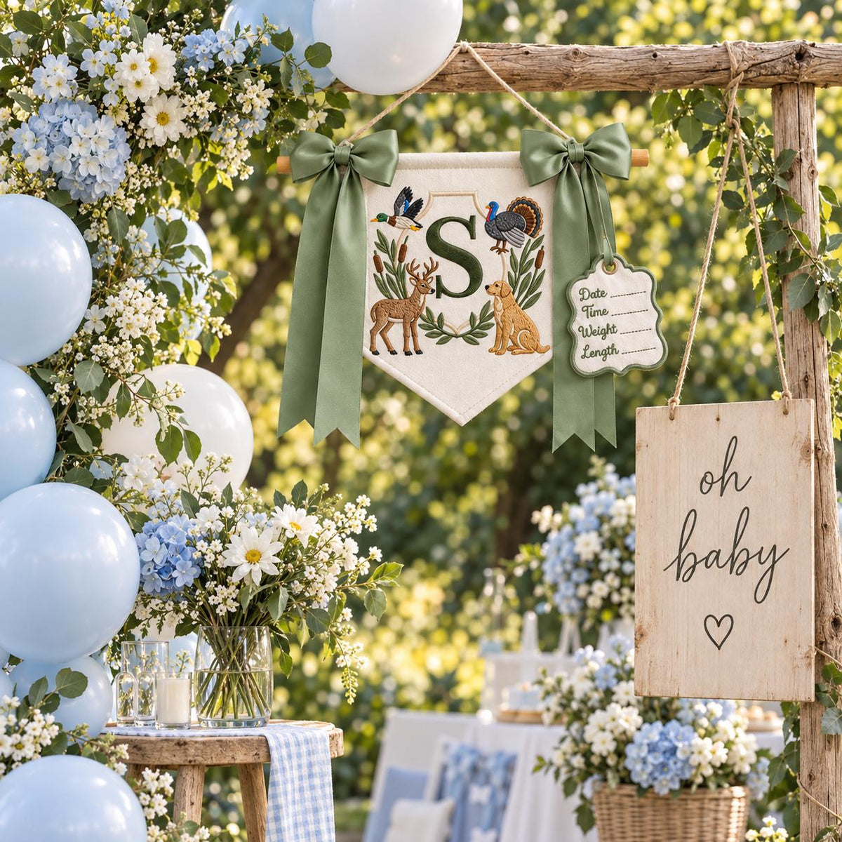Hunting Baby Boy Name Banner, Personalized Hospital Baby Banner, Duck Deer Turkey Monogram, Baby Name Sign for Hospital, Newborn Gift