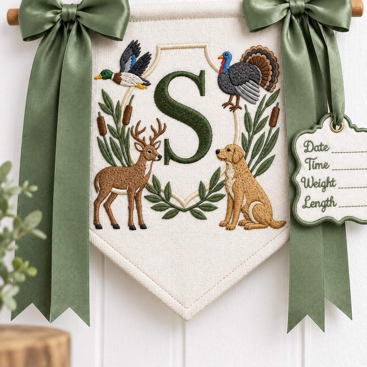 Hunting Baby Boy Name Banner, Personalized Hospital Baby Banner, Duck Deer Turkey Monogram, Baby Name Sign for Hospital, Newborn Gift