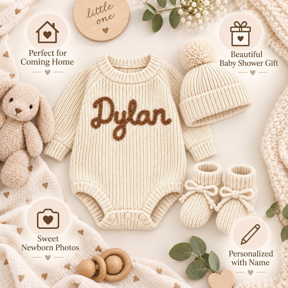 Personalized Baby Name Romper, Custom Embroidered Knit Baby Outfit, Newborn Boy Coming Home Clothes, Baby Shower Gift
