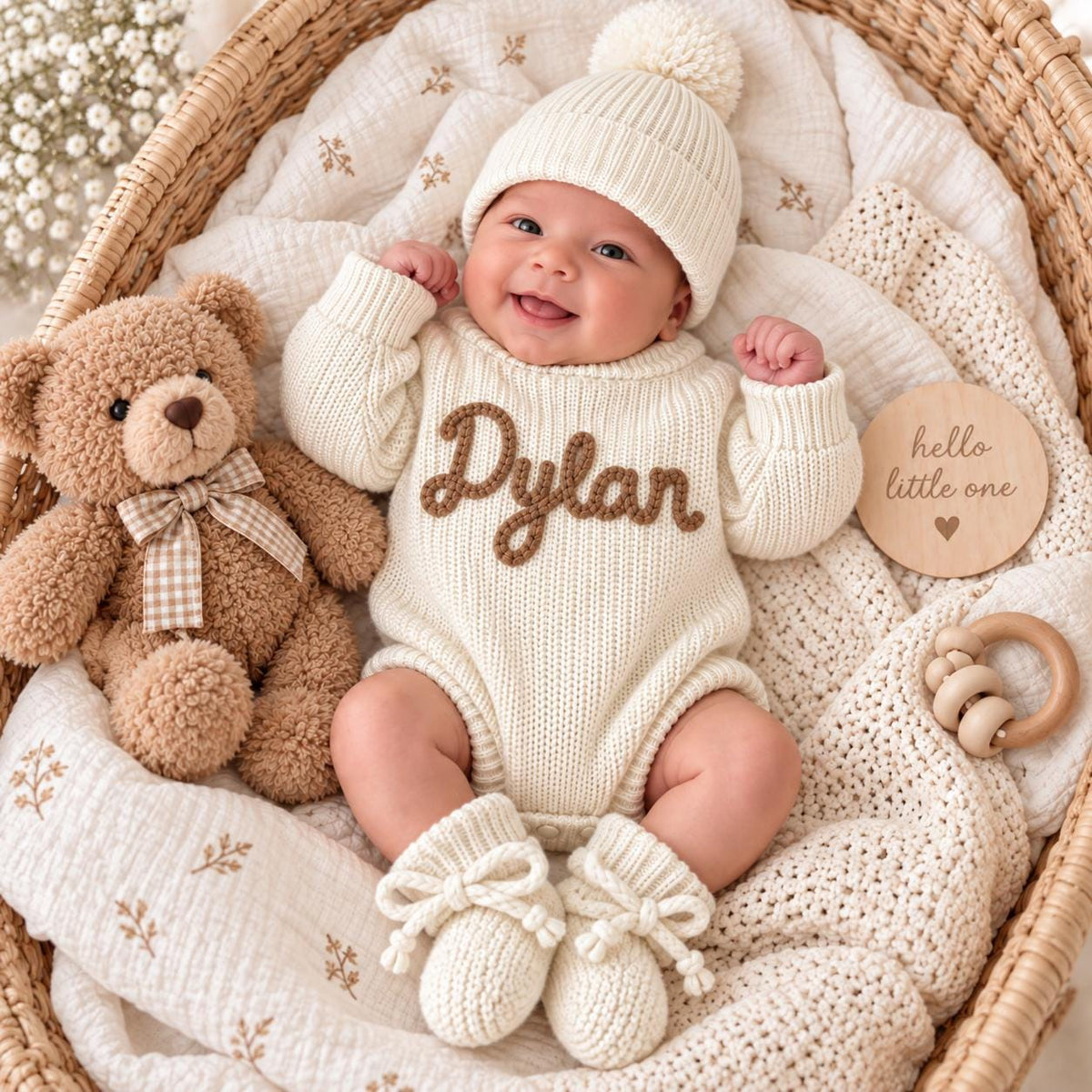 Personalized Baby Name Romper, Custom Embroidered Knit Baby Outfit, Newborn Boy Coming Home Clothes, Baby Shower Gift