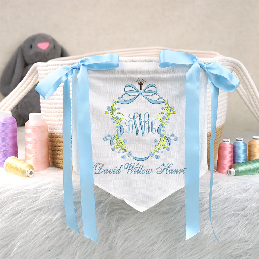 Faith Floral Wreath Monogram Baby Banner โ Personalized Baby Banner, Newborn Hospital Door Sign