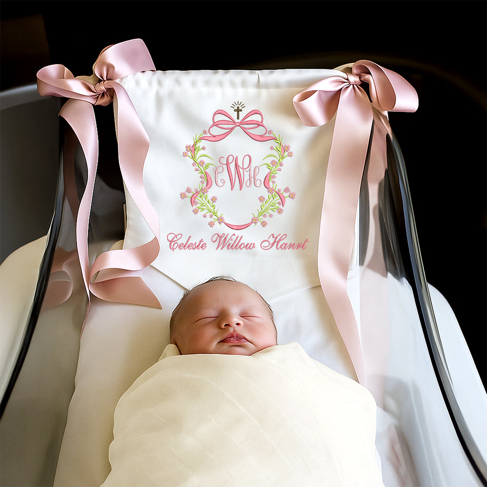 Faith Floral Wreath Monogram Baby Banner โ Personalized Baby Banner, Newborn Hospital Door Sign