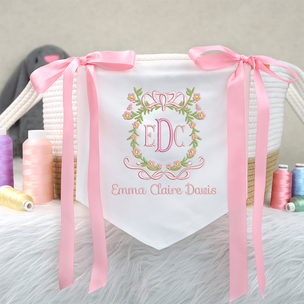 Bow Wreath Monogram Baby Banner โ Personalized Baby Banner, Newborn Hospital Door Sign