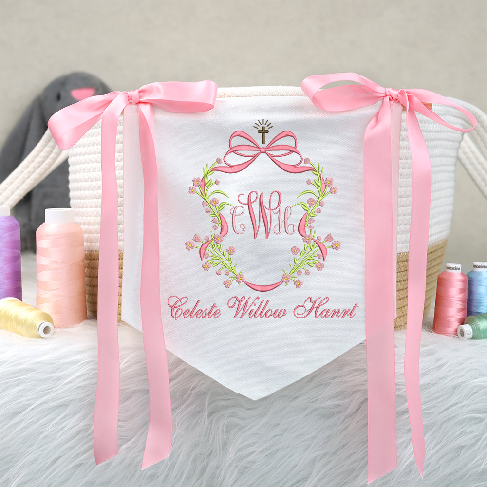 Faith Floral Wreath Monogram Baby Banner โ Personalized Baby Banner, Newborn Hospital Door Sign