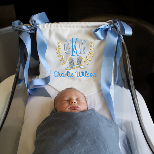 Baby Cowboy Boots Monogram – Personalized Baby Banner, Newborn Hospital Door Sign