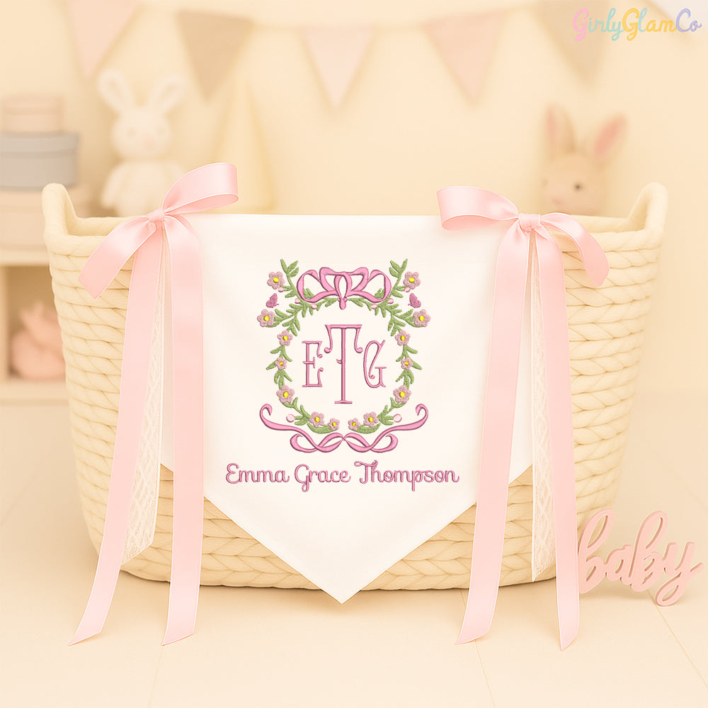 Bow Wreath Monogram Baby Banner – Personalized Baby Banner, Newborn Hospital Door Sign