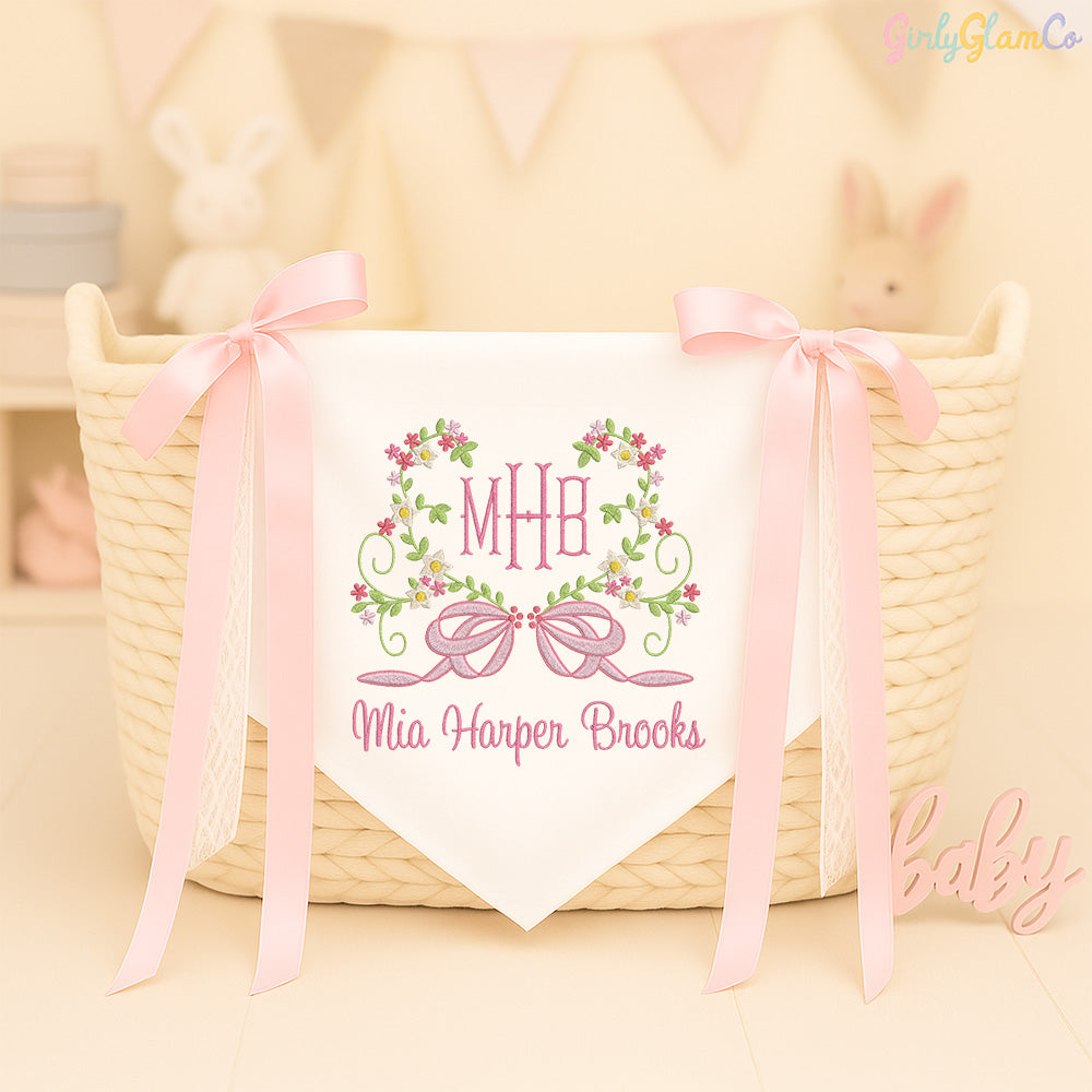 Little Dancer Floral Crest Banner – Personalized Baby Banner, Newborn Hospital Door Sign