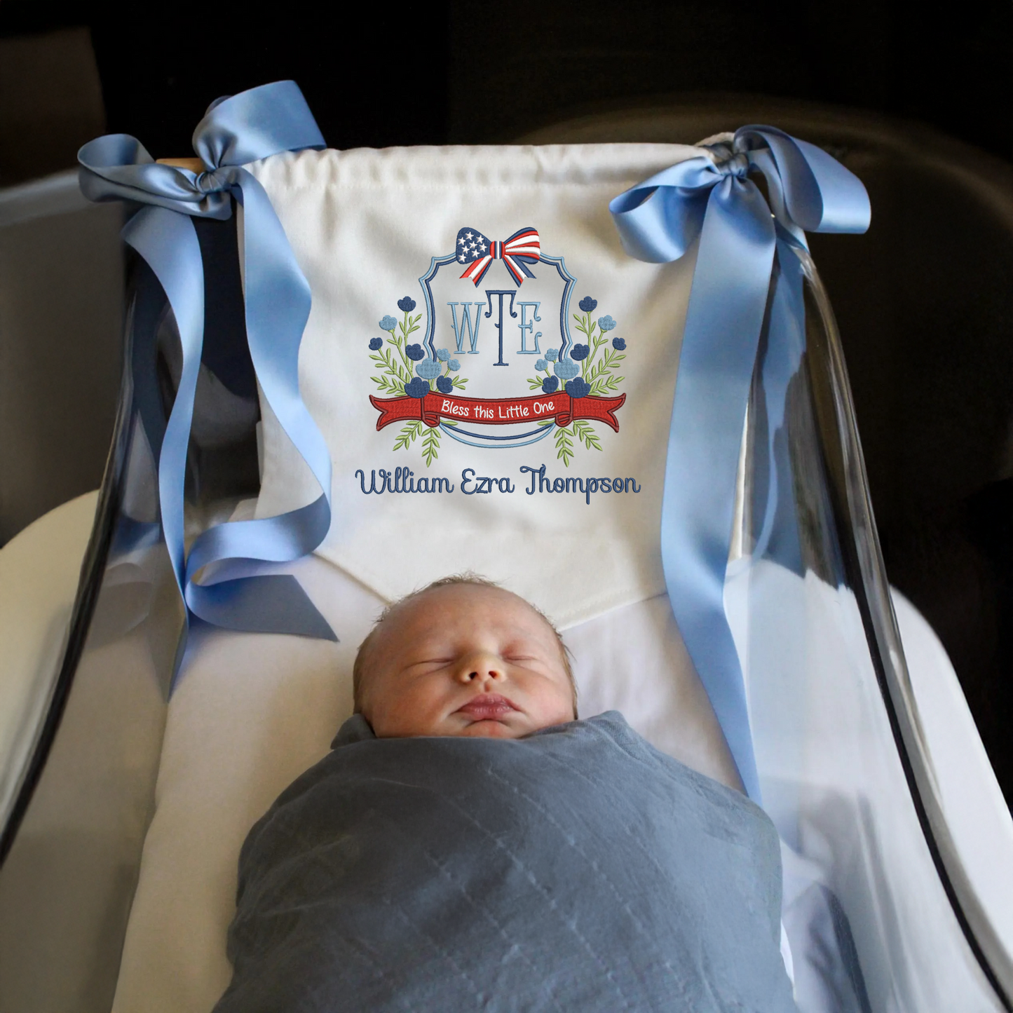Independence Day Baby Banner with USA Bow – Personalized Baby Banner, Newborn Hospital Door Sign