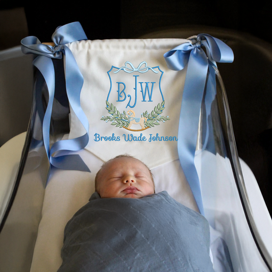 Rocking Horse Crest Baby Banner – Personalized Baby Banner, Newborn Hospital Door Sign