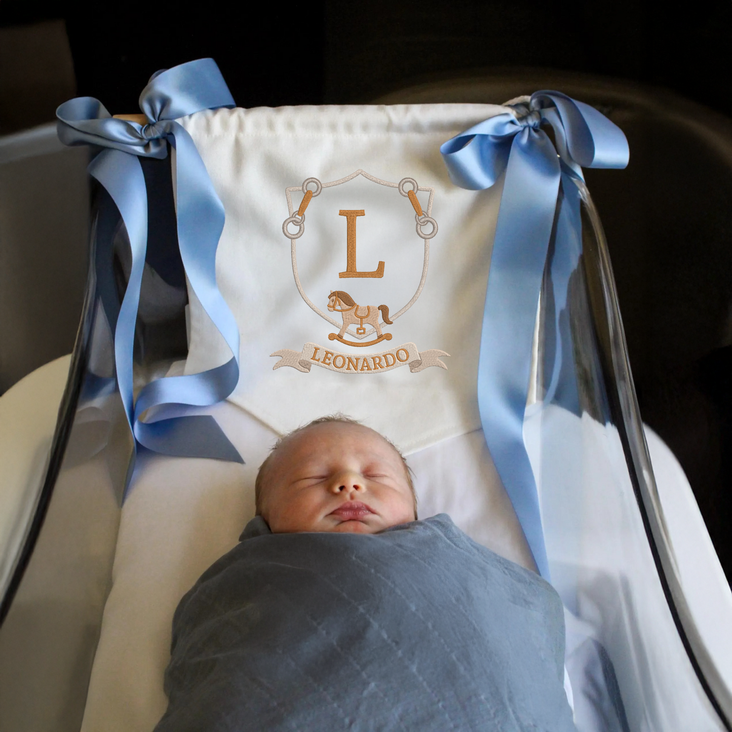 Rocking Horse Monogram – Personalized Baby Banner, Newborn Hospital Door Sign