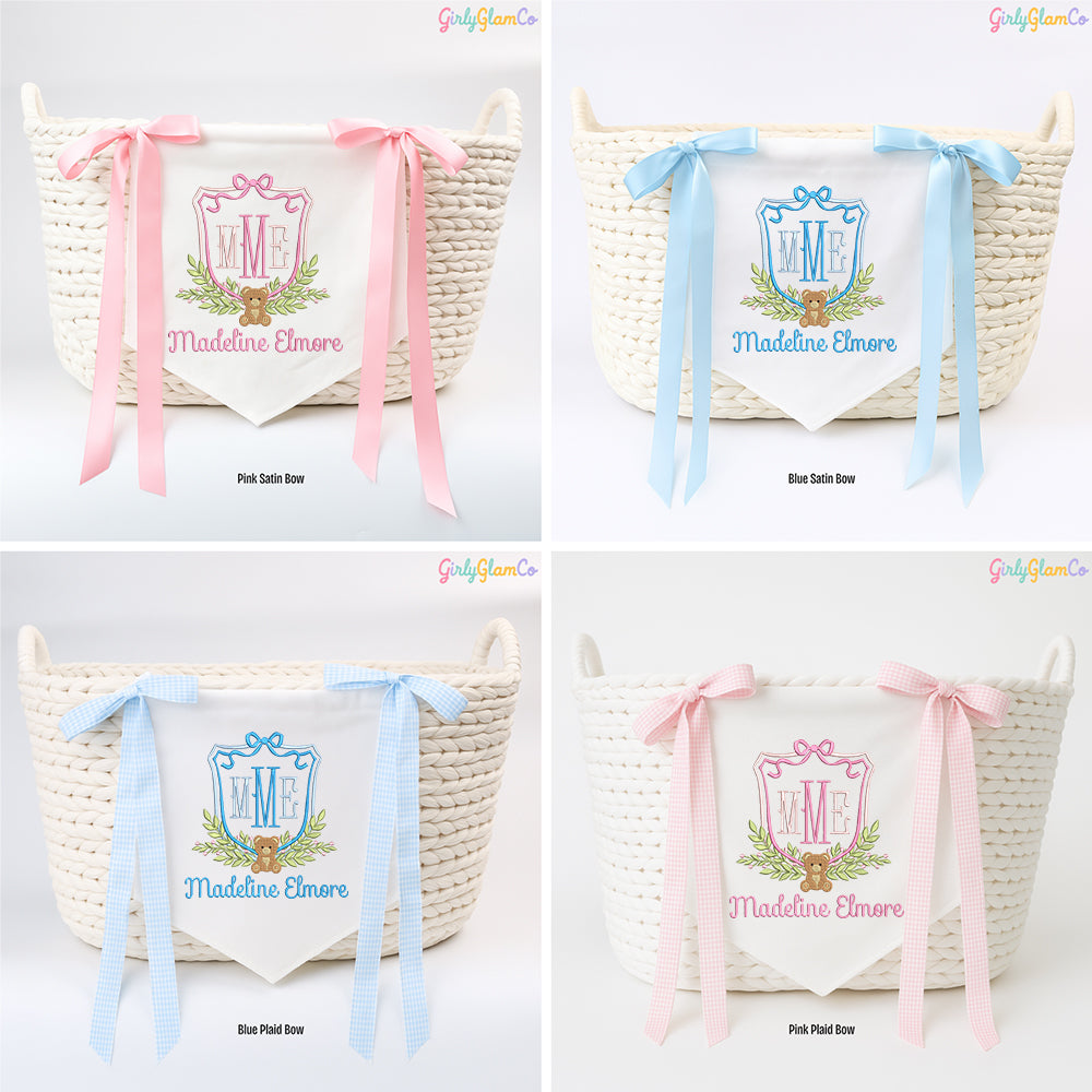 Teddy Bear Crest Monogram Baby Banner – Personalized Baby Banner, Newborn Hospital Door Sign