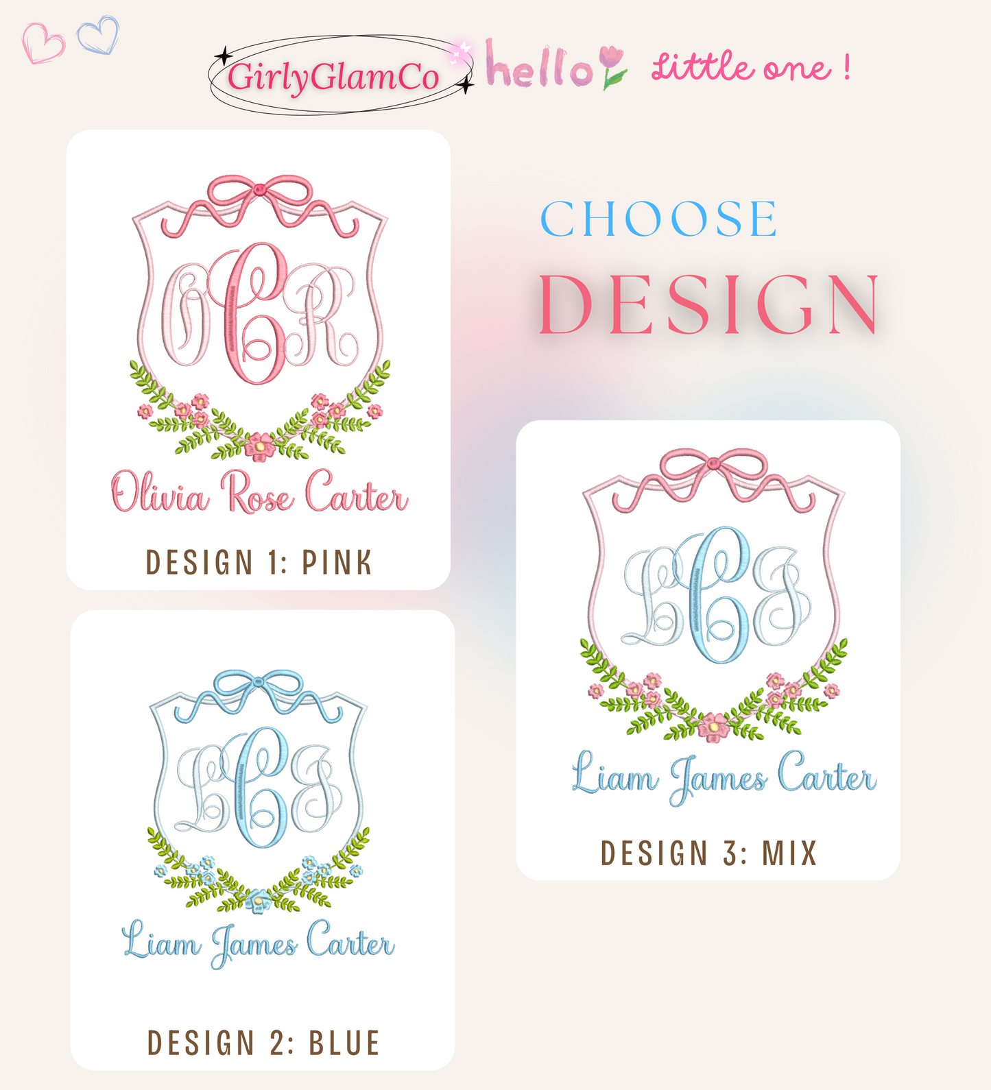 Floral Crest Monogram – Personalized Baby Banner, Newborn Hospital Door Sign