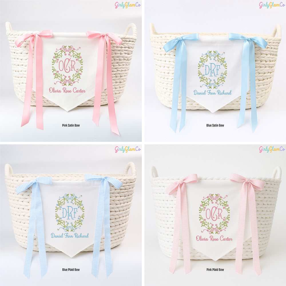 Vine Oval Monogram Baby Banner – Personalized Baby Banner, Newborn Hospital Door Sign