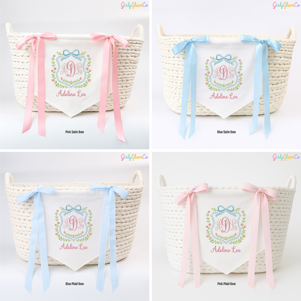 Floral Ribbon Crest Monogram Baby Banner – Personalized Baby Banner, Newborn Hospital Door Sign