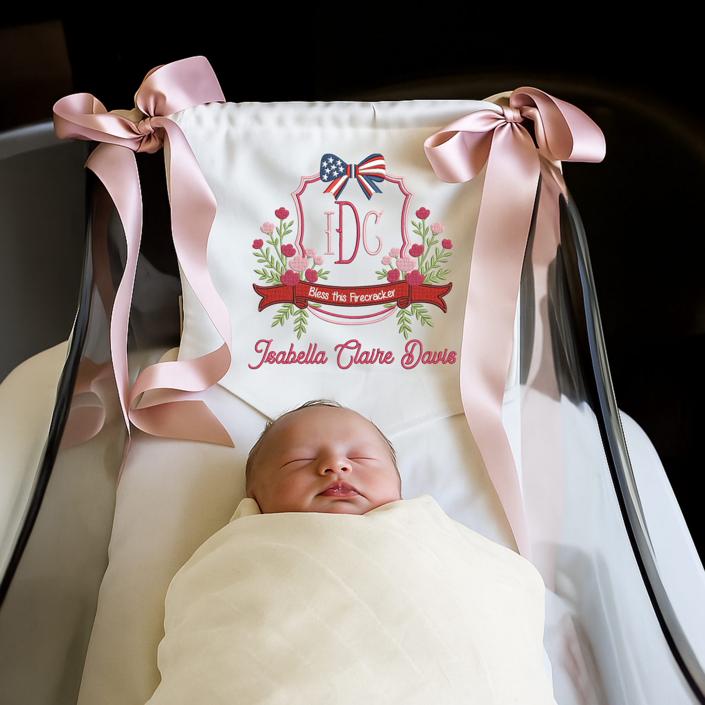 Independence Day Baby Banner with USA Bow – Personalized Baby Banner, Newborn Hospital Door Sign