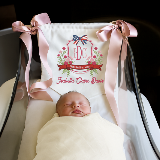 Independence Day Baby Banner with USA Bow – Personalized Baby Banner, Newborn Hospital Door Sign
