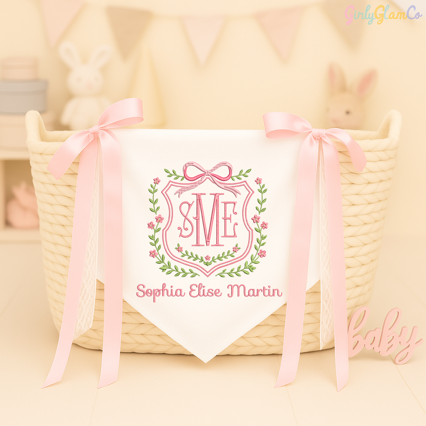 Spring Crest Monogram – Personalized Baby Banner, Newborn Hospital Door Sign