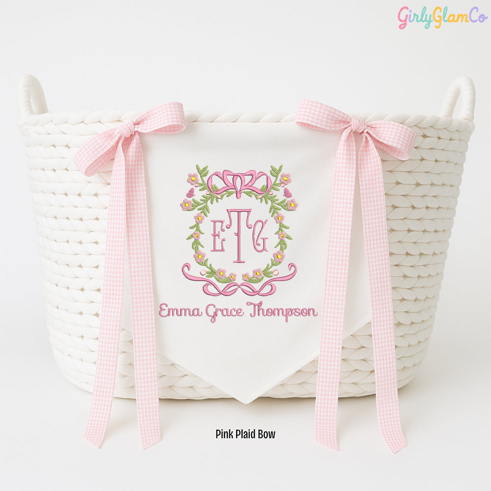 Bow Wreath Monogram Baby Banner – Personalized Baby Banner, Newborn Hospital Door Sign