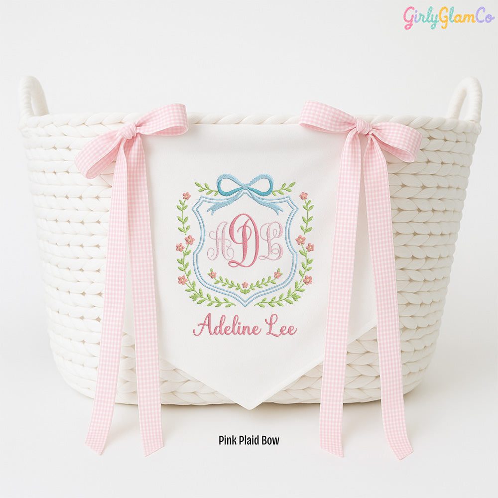 Floral Ribbon Crest Monogram Baby Banner – Personalized Baby Banner, Newborn Hospital Door Sign