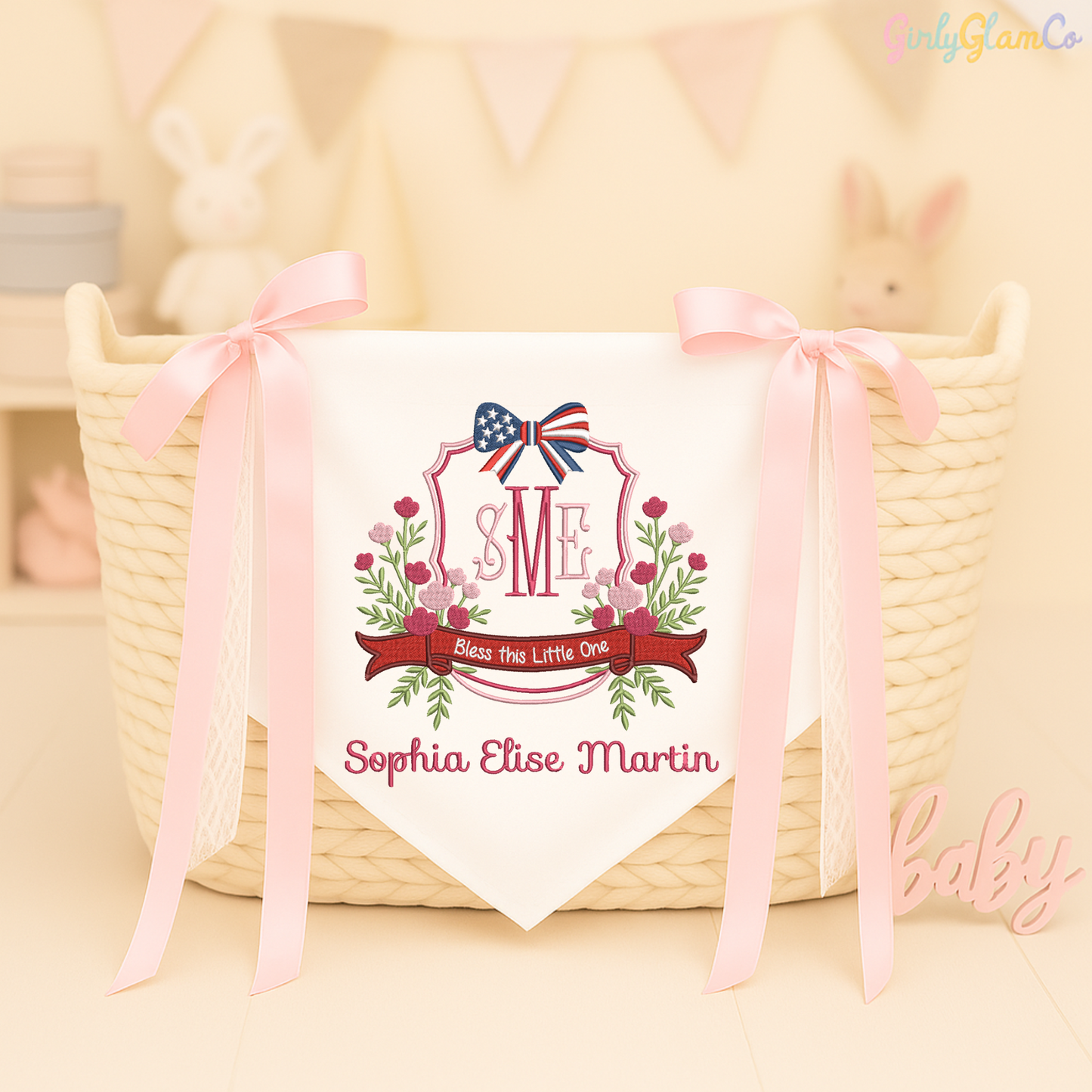 Independence Day Baby Banner with USA Bow – Personalized Baby Banner, Newborn Hospital Door Sign
