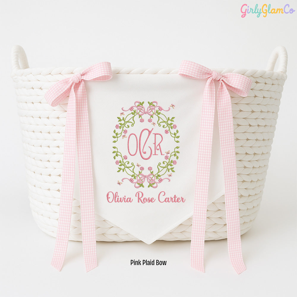 Vine Oval Monogram Baby Banner – Personalized Baby Banner, Newborn Hospital Door Sign