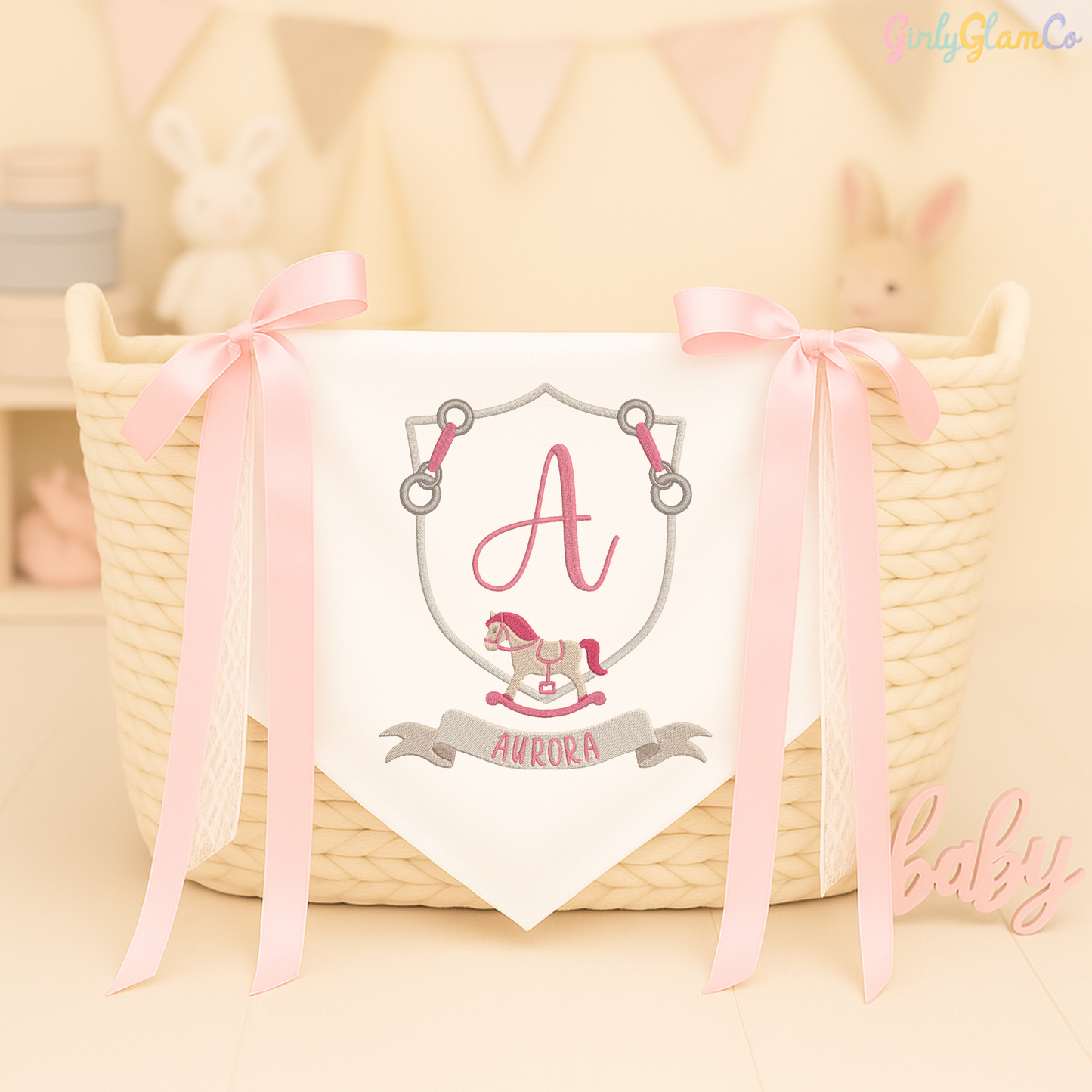 Rocking Horse Monogram – Personalized Baby Banner, Newborn Hospital Door Sign