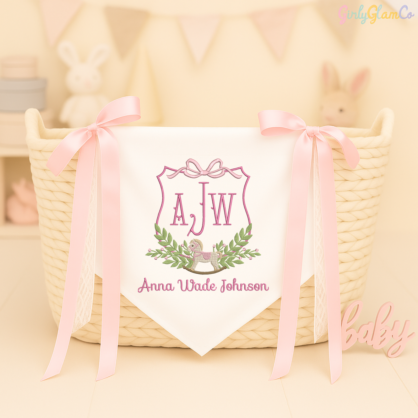 Rocking Horse Crest Baby Banner – Personalized Baby Banner, Newborn Hospital Door Sign