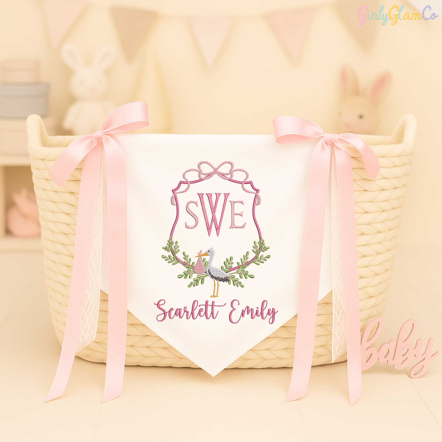 Cranebird Crest Monogram Baby Banner – Personalized Baby Banner, Newborn Hospital Door Sign