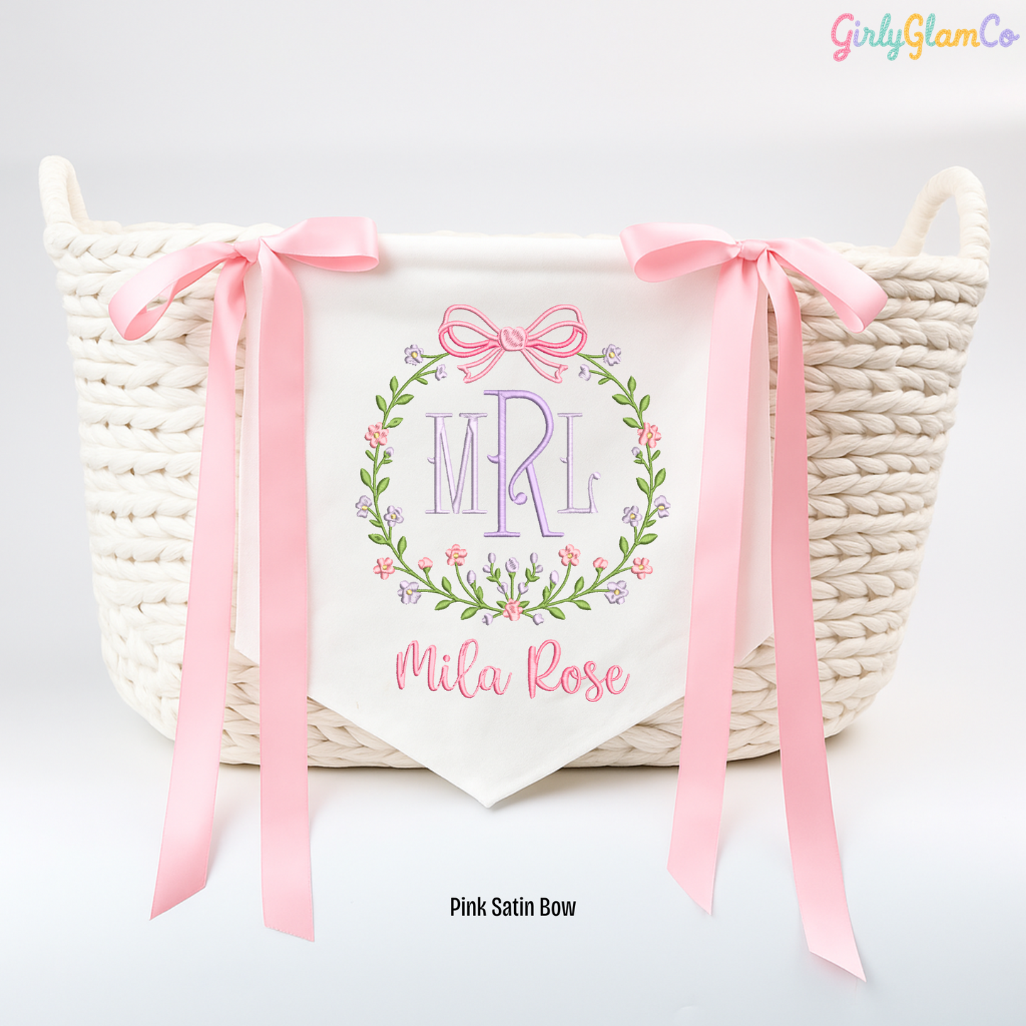 Vintage Floral Wreath Banner – Personalized Monogram for Newborn Door or Nursery