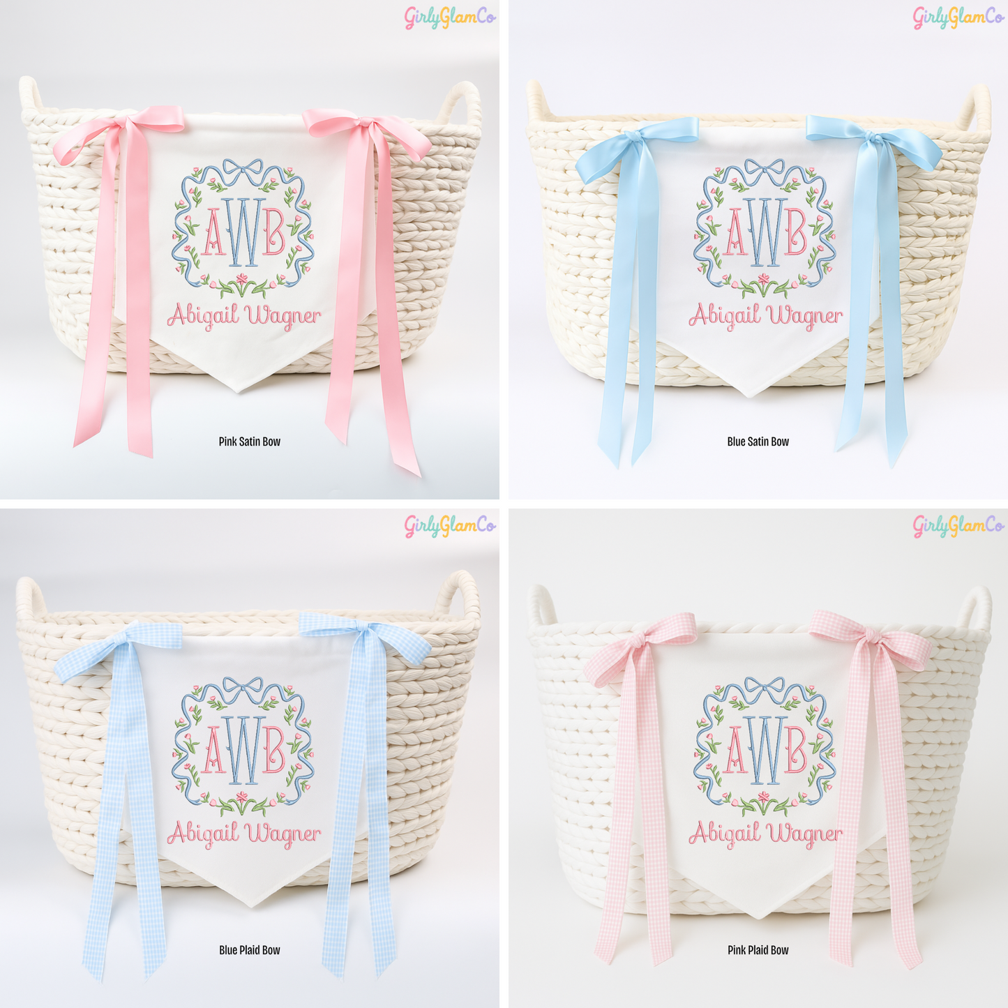Scalloped Floral Frame Monogram – Personalized Baby Banner, Newborn Hospital Door Sign